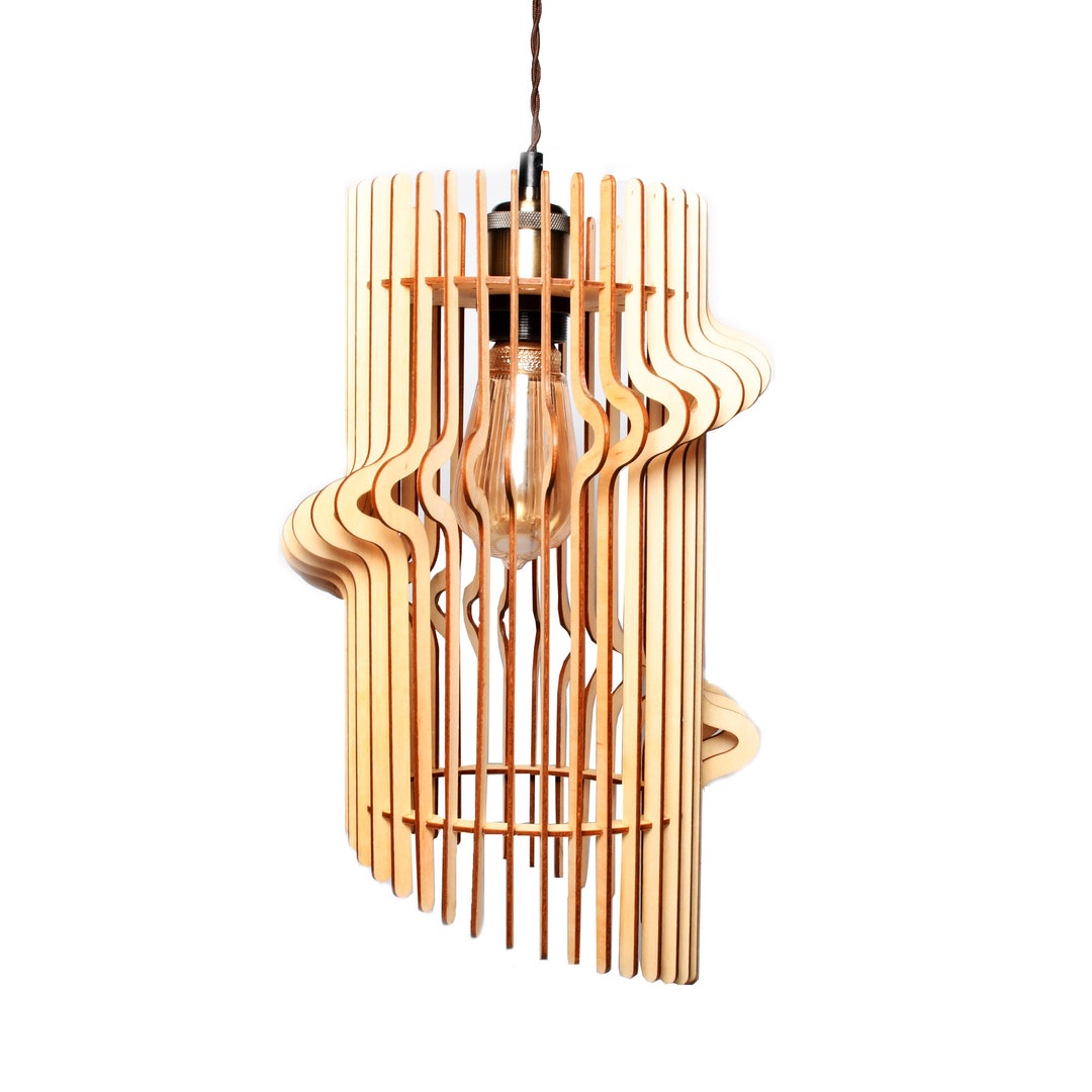 Wave Style Pendant Light Shade / Lamp Shade Kit in Birch Wood Etsy UK