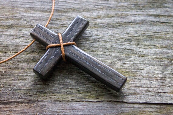 Black wood cross necklace, men woman cross necklace, religious pendant, crucifix necklace catholic, christian necklace, gift for him and her