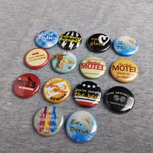 Schitt's Creek inspired flair pin/button set. 14 1 25mm pinback buttons in one set Free US Shipping image 1