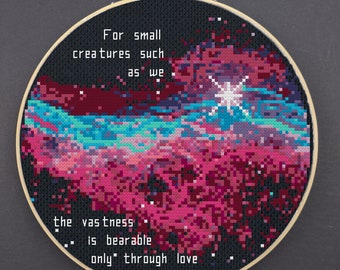 Carl Sagan Quote Cross Stitch Pattern: "To such small creatures as we..." feat. NASA Hubble Nebula image Instant PDF Download