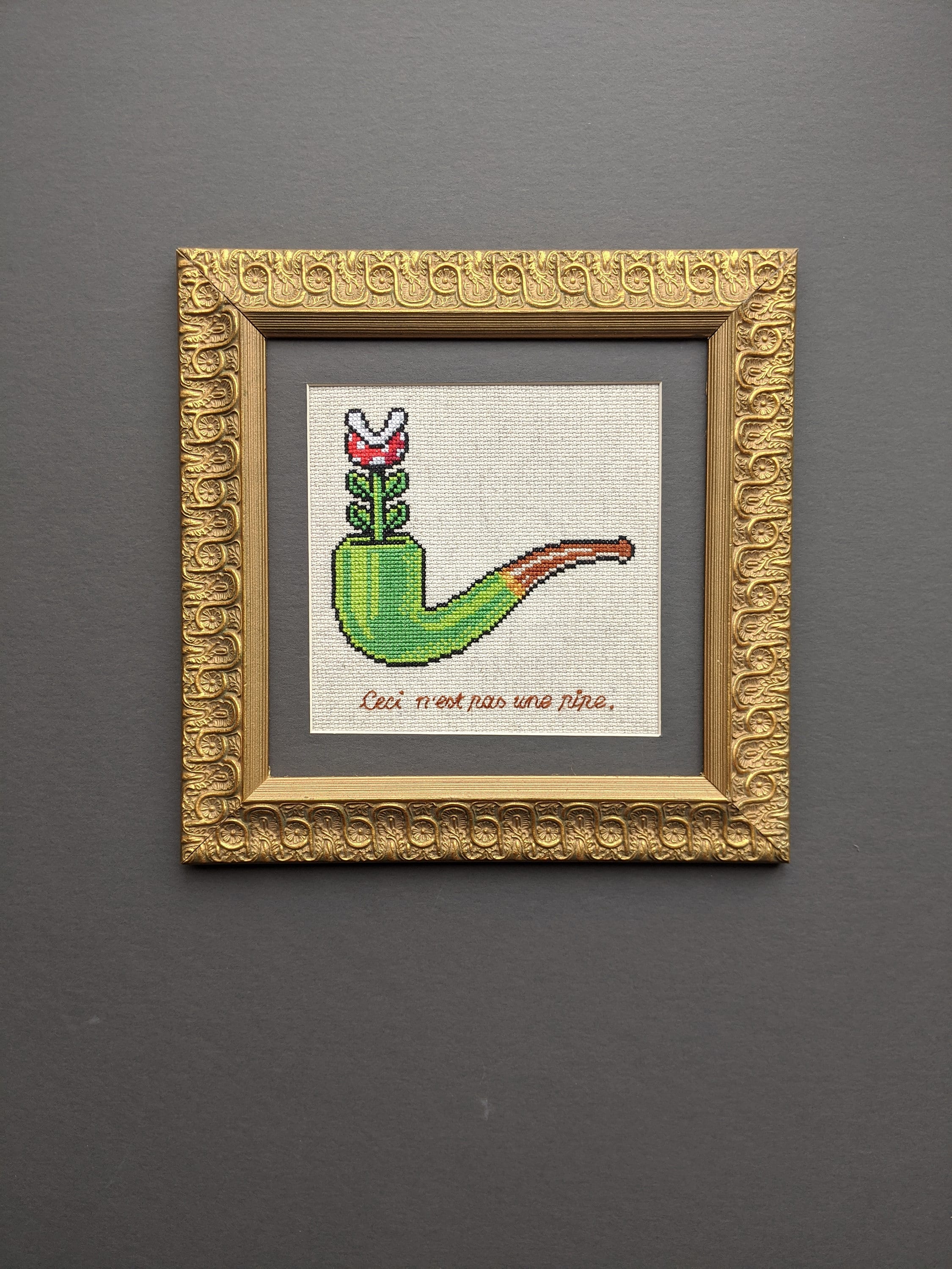 マグリットとマリオのクロスステッチパターン：ビデオゲームアートパロディ（PDFパターン） - Etsy 日本, image size:2250x3000