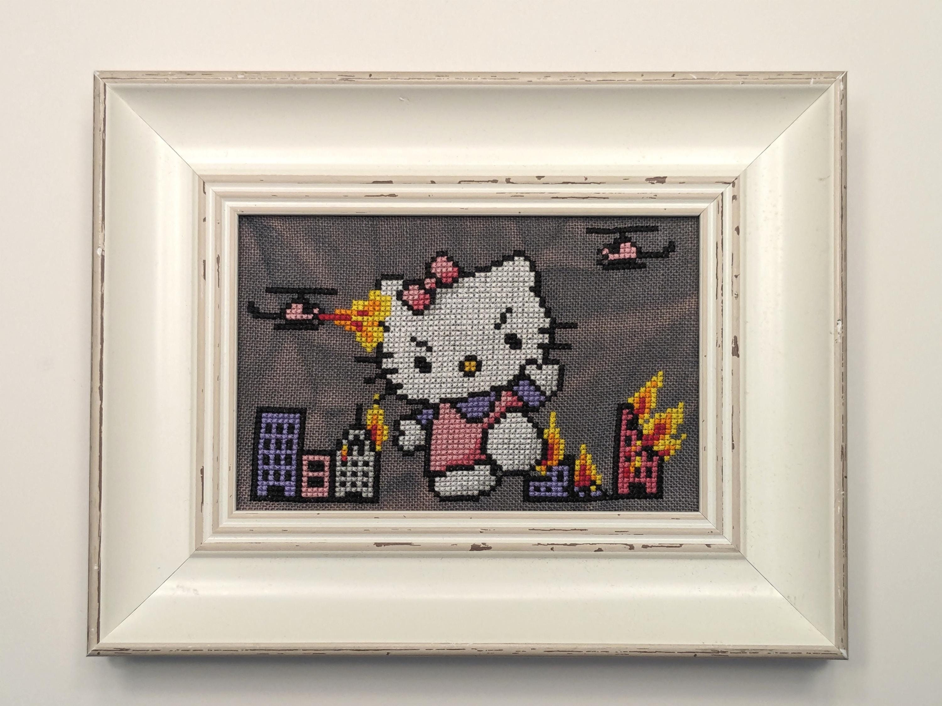 Hell No Kitty Kaiju EASY Cross Stitch Pattern - Instant PDF