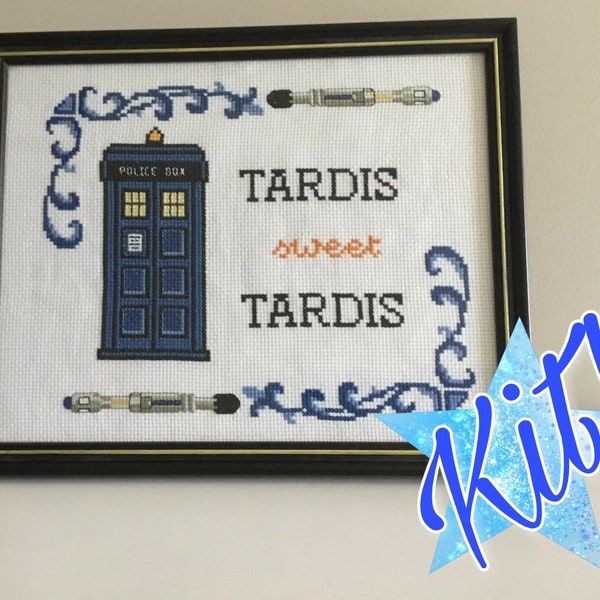 Complete Kit:  Tardis Sweet Tardis Doctor Who Art Nouveau Parody cross stitch