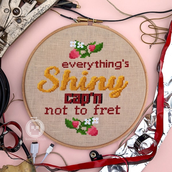 Sci Fi Space Western Cross Stitch Pattern: "Everything's Shiny, Cap'n, Not to Fret" instant PDF Download