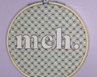 Meh Blackwork / black work cross stitch embroidery digital pattern -instant download