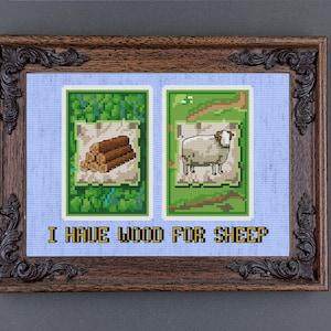 Board Game inspired (Catan Parody) cross stitch pattern: &quot;I have wood for sheep&quot; PDF cross stitch pattern
