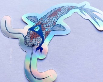 Adesivo holográfico de peixe Koi para papelaria, laptops e notebooks