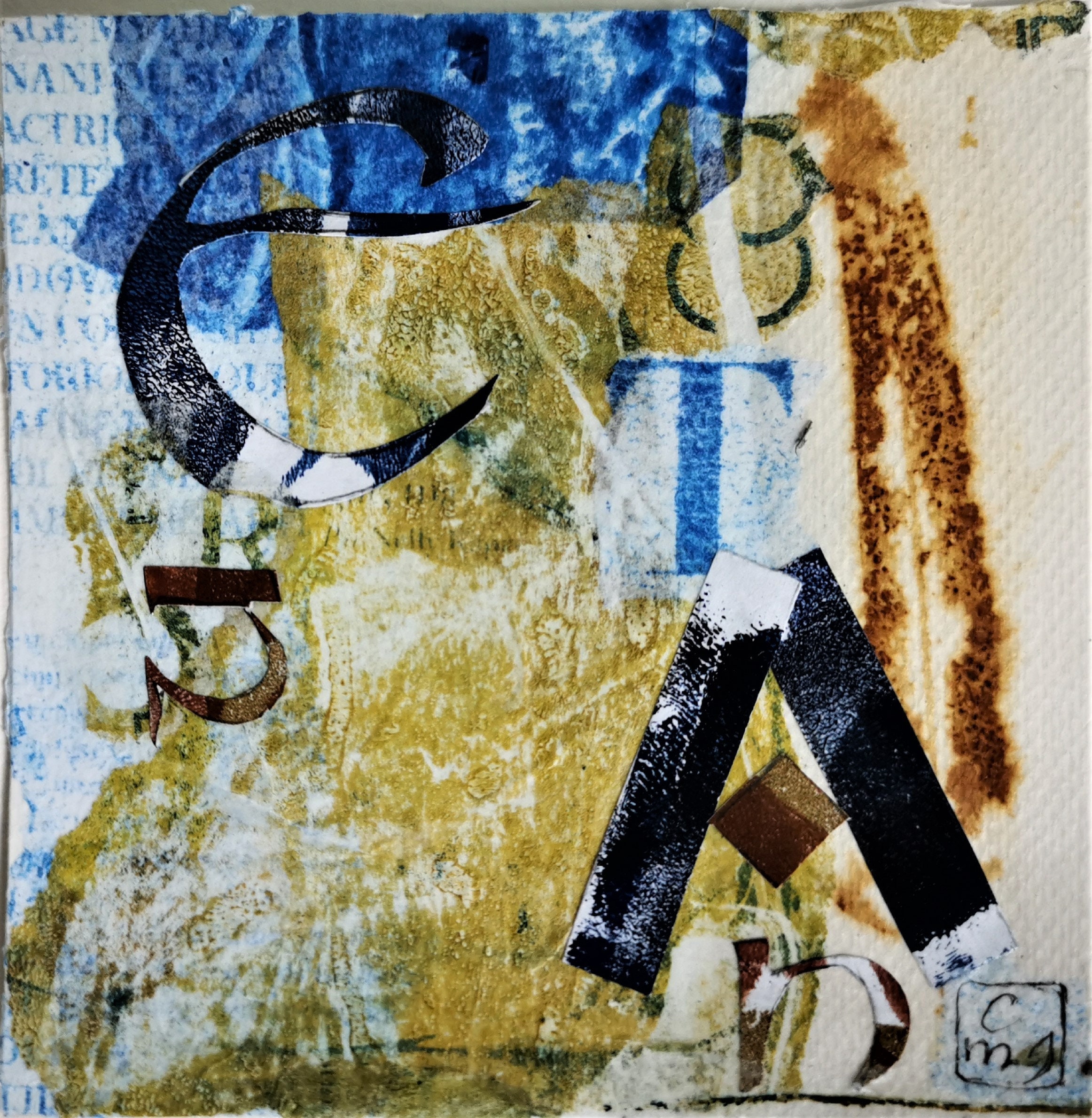 Collage Abstrait Original, Calligraphie, Tableau Techniques Mixtes, Impression Acrylique, Lettres à