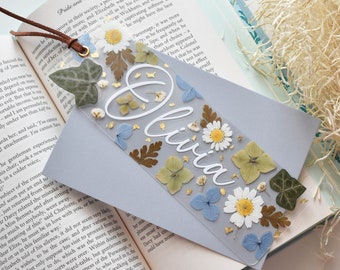Marque-page En Résine Avec Fleurs Pressées - Vert Avec Pompon - Pour Lecteurs, étudiants - Cadeau Original