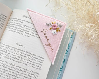 Personalised Embroidered corner bookmark. Felt corner bookmark