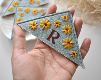 Initial embroidered corner bookmark. Monogram bookmark. Personalised felt bookmark