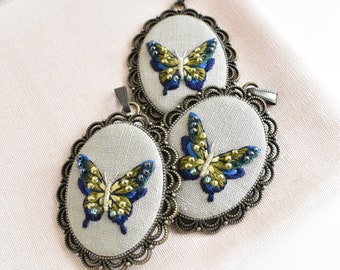 Butterfly necklace. Handmade embroidered necklace. Gift for her