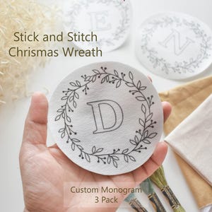 Christmas Wreath Embroidery Designs. Stick and stitch embroidery designs. Monogram Sticker. Printed designs for embroidery - Buds and Leaves