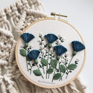 Blue thistles embroidered hoop, Floral hoop, 6 wild flowers hoop image 3