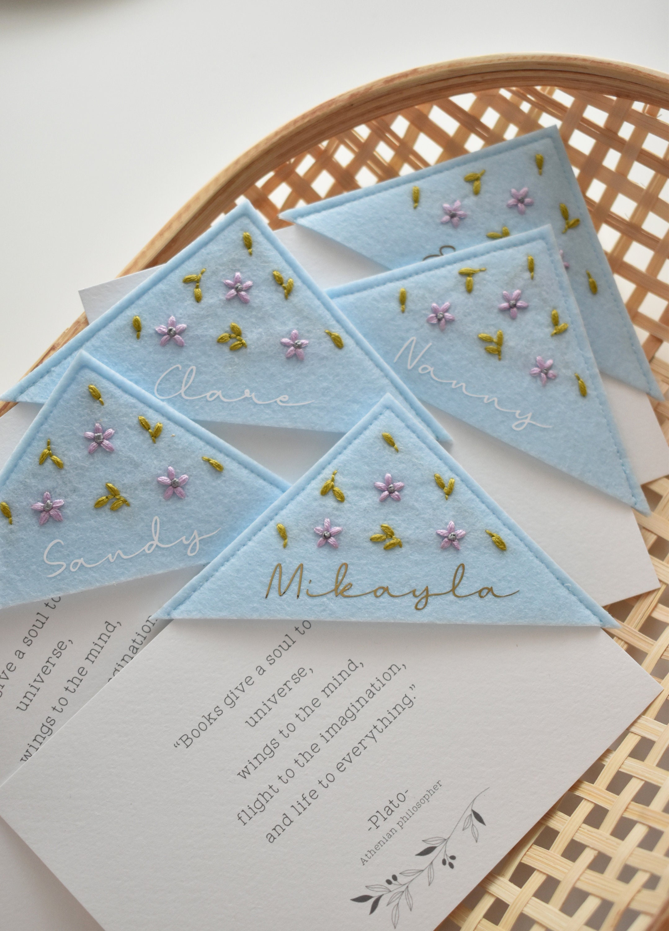 Personalised Embroidered corner bookmark. Felt corner bookmark - Holly.