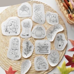 Hello Autumn - Stick and stitch embroidery designs, Water soluble embroidery patterns, Printed designs for embroidery. Fall Designs.