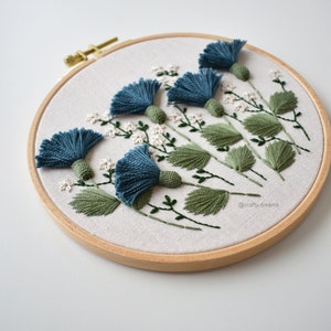 Blue thistles embroidered hoop, Floral hoop, 6 wild flowers hoop image 5