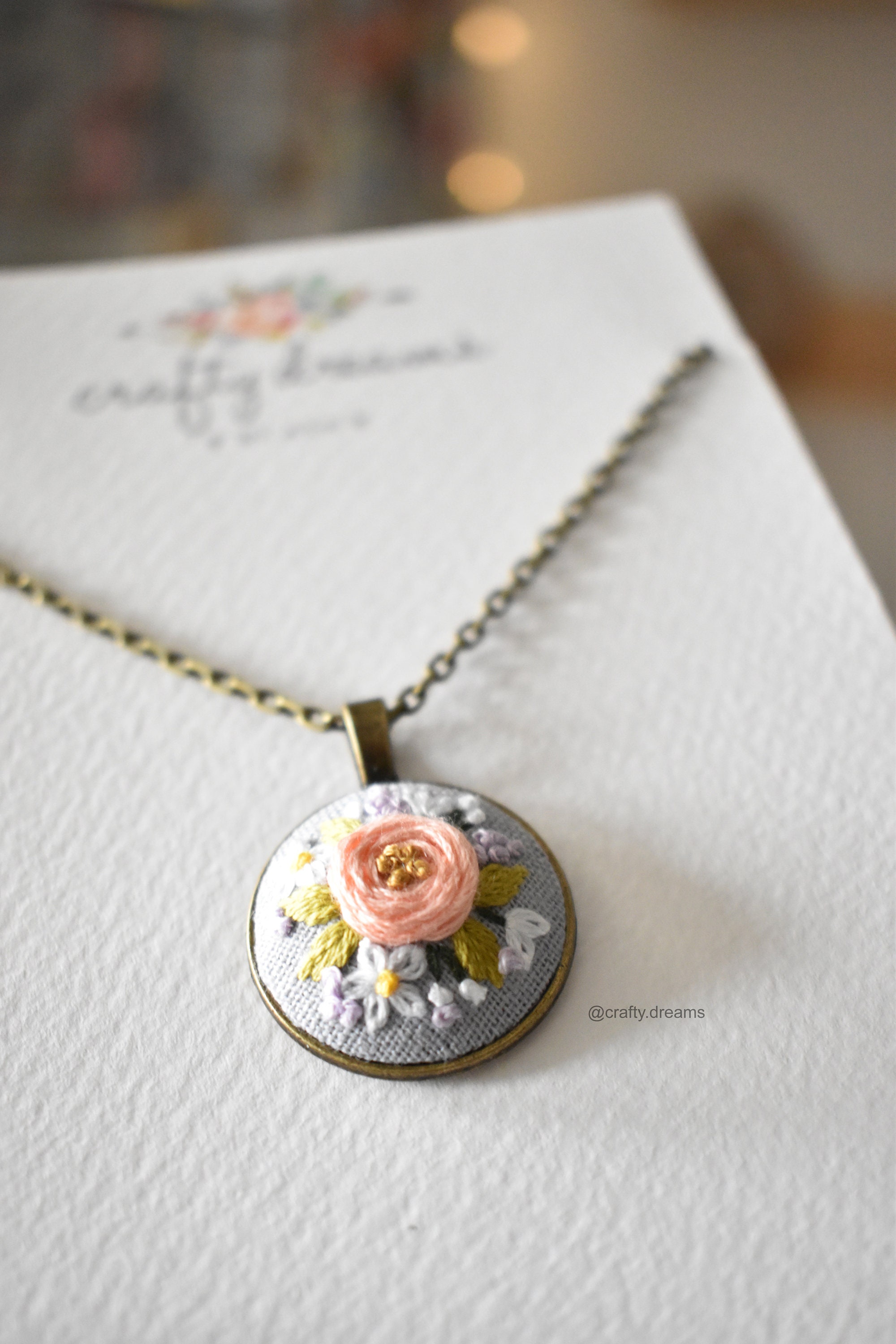 Handmade Embroidered Necklace Floral Necklace Embroidered - Etsy