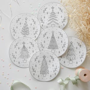 Christmas Tree Stick and Stitch Embroidery Designs. Printed Stitch Templates.