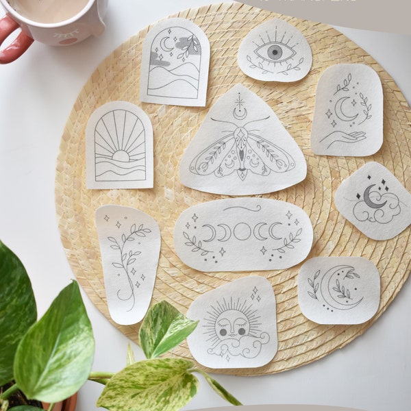 Boho Mystic Stick & Stitch-borduurontwerpen – wateroplosbare bedrukte borduurpatronen