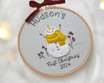 Personalised Baby&#39;s First Christmas Hoop. New Born Keepsake. Holiday Decor. Seasonal Decor.