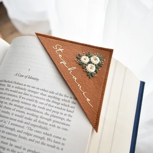 Personalised Embroidered corner bookmark. Felt corner bookmark.