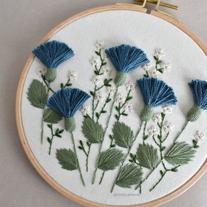 Blue thistles embroidered hoop, Floral hoop, 6 wild flowers hoop image 4