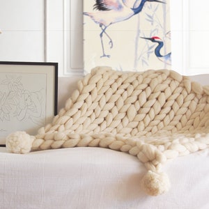 Manta Xxl Lana Merino Blanca Lana Gigante Manta Tejida Con Etsy
