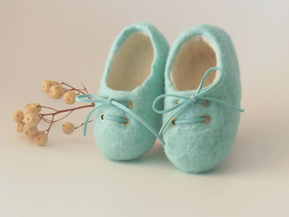 mint green baby shoes