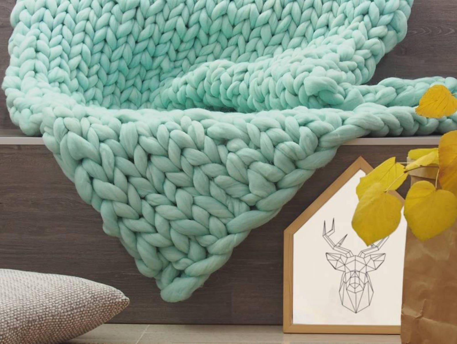 XXL green blanket XXL mint wool blanket merino chunky wool Etsy