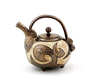 Mothers Day Gift -  Handmade Ceramic Teapot, Cute Teapot, Wheel Thrown Pottery Tea Pot, Rustic Earthenware Tea Maker, Unique Art Gift