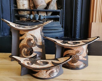 Handgemachter Keramik-Kerzenhalter mit Wirbeln, Einzigartiger Kerzenhalter, Rustikales Kerzenhalter-Set, Braunes und Bronze-Kerzenset, Geschenk für zu Hause