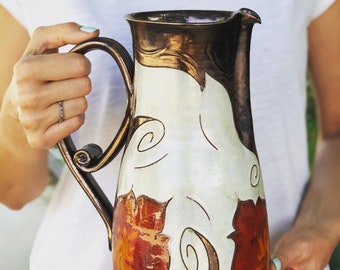 Christmas Gift - Handmade Ceramic Pitcher, Pottery Ewer, Flower Vase Jug, Wheel thrown  Pottery Jug, Large Serving Pitcher, Wedding Gift