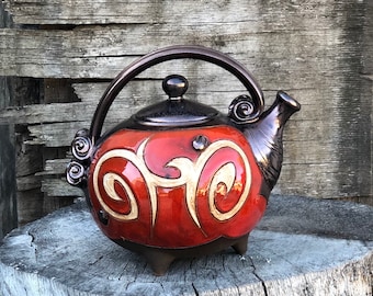 Christmas Gift - Ceramic Handmade Teapot, Art Pottery Teapot, Unique Tea Pot, Stoneware Tea Kettle 34 oz, Handmade Tea Maker. Wedding Gift