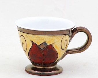Mother's Day Gift - Ceramic Espresso Cup with Tulips, Handmade Coffee Cup, Unique Pottery Coffee Cup, Coffee Lovers Gift