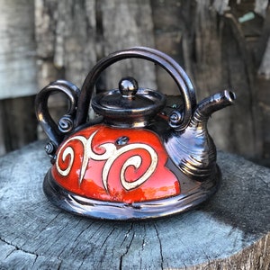 Unique Pottery Teapot, Handmade Ceramic Teapot, Functional Art  Tea maker, Red Pottery Tea Pot, Rustic Pottery Decor, Christmas gift