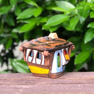 Niedliches Keramikhaus - Räucherstäbchenhalter - Pottery Cottage Räuchergefäß - Feen-Teelichthaus - Dorfhaus-Laterne, Geburtstagsgeschenk