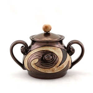 Azucarero de cerámica, Azucarero hecho a mano, Bote de azúcar de cerámica, Olla de miel de cerámica, Tazón de azúcar de arcilla, Regalo de Navidad, Tri Ushi