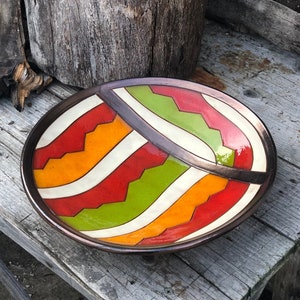 Rainbow Fruit Plate, Handmade Ceramic Plate, Rustic Fruit Bowl, Wheel Thrown Pottery, Country House Wall Décor, Anniversary Gift image 2