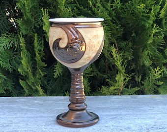 Unique Wine Glass, Wheelthrown  Pottery Goblet, Long Stem Ceramic Cup, Stoneware Chalice