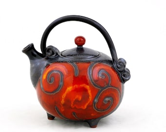 Mothers Day Gift -  Red Ceramic Teapot, Wheel Thrown Teapot,  Art Pottery Tea Maker, Colourful Pottery Teapot