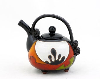 Théière unique en poterie - Théière en céramique colorée - Théière en grès faite main - Jolie théière - Cadeau pour amateur de thé - Cadeau de mariage