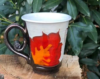 Mother's Day Gift - Orange Flower Mug, Pottery Coffee Mug, Handmade Ceramic Teacup, Artisan Mug, Earthenware Cup, Tri Ushi