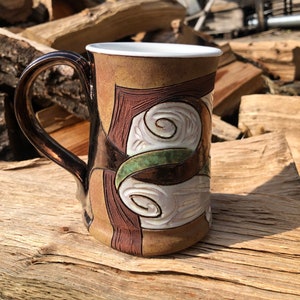 Large Coffee Mug, Ceramic Tea cup, Pottery Beer Mug, Handmade Coffee Cup, Brown and Green Mug, Coffee Lover Mug