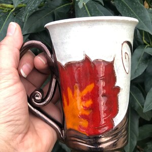 Ceramic Coffee Mug, Orange Flower Cup, Wheel Thrown Pottery Mug, Handmade Teacup, Coffee Lovers Gift, Tri Ushi image 3