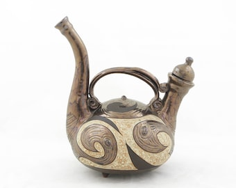 Unique Pottery Teapot, Large Ceramic Teapot, Wheel Thrown Clay Tea Pot, Antique Tea Maker, Pottery Anniversary Gift