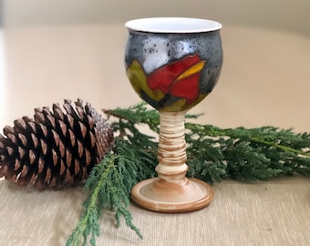 Christmas Gift - Gift for her, Wine pottery goblet , Ceramic cup, Stoneware cup , Wine glass, Art pottery Chalice , Wine set