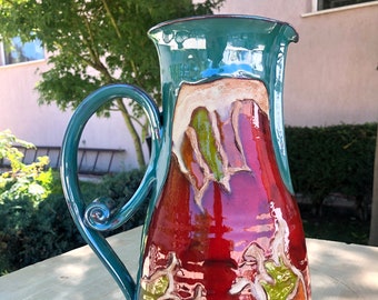 クリスマスギフト - 赤い陶器の花瓶、ろくろで作った陶器の花瓶