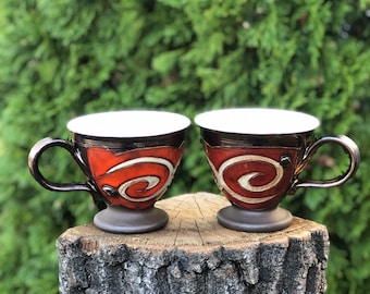 Pottery Coffee Mug, Handmade Coffee or Tea Cup, Coffee Lover Mug, Espresso ceramic cup, Red Mug, Unique Pottery Gift