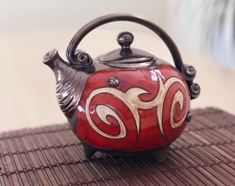Mothers Day Gift -  Pottery Teapot, Red Teapot, Wheel Thrown Tea Pot, OOAK Ceramic Tea Maker, Art Clay Teapot, Studio Pottery Wedding gift